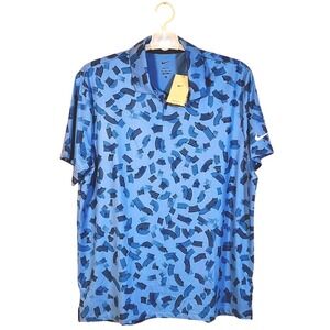 Nike Dri Fit Mens Performance Golf Polo Shirt XL Blue Brush Stroke Short Sleeve